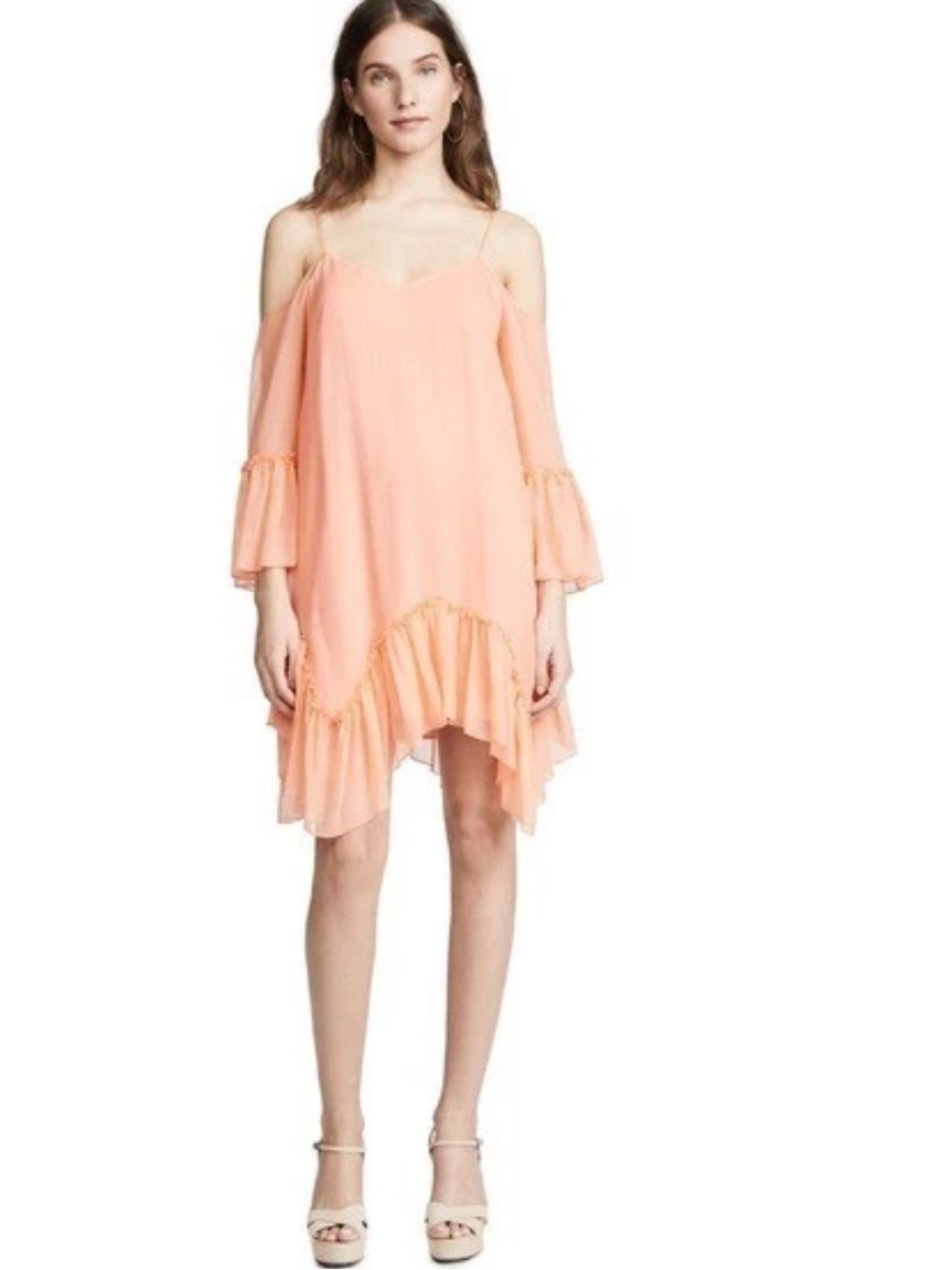 Alice + Olivia Ilaria Cold Shoulder Mini Dress in Peach Color.Size M - Picture 3 of 13